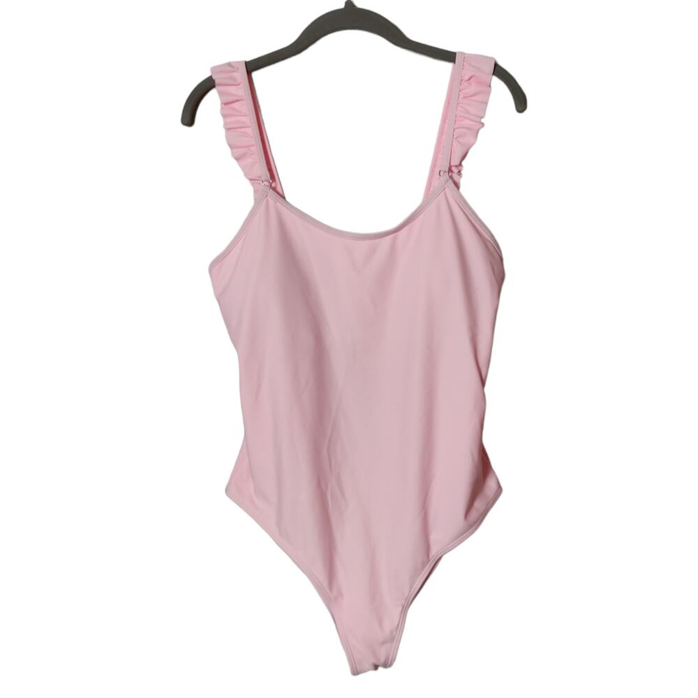 NWOT Shein Sz XL Ballet Baby Pink One Piece Swimsuit Ruffle Straps Back Cut Outs